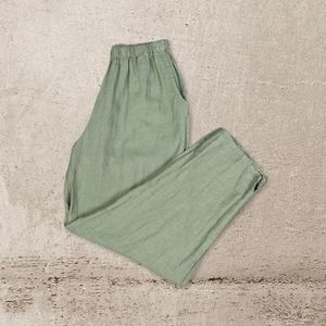 Flax Green Linen Pull On Pants